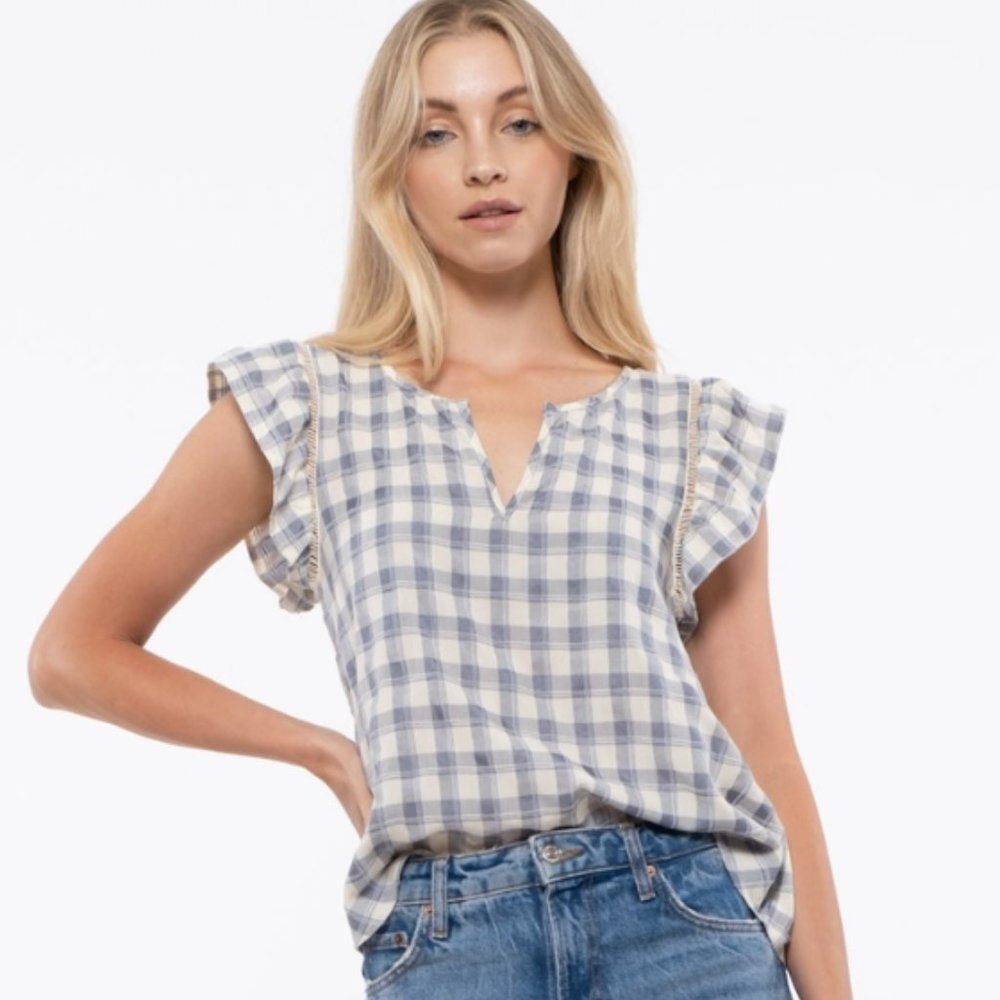 blu pepper Plaid Blouse (S) NWT - Picture 1 of 5